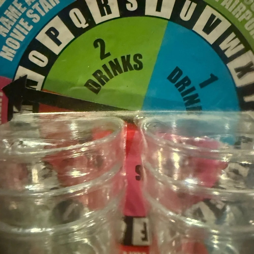 Drinking Spin Game with Clear Shot Glasses